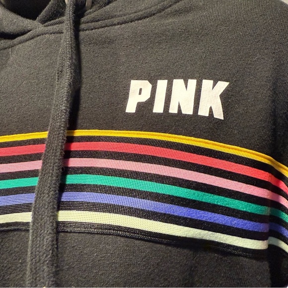 PINK by Victoria’s Secret Black Rainbow Stripe Pullover Hoodie - Picture 2 of 4